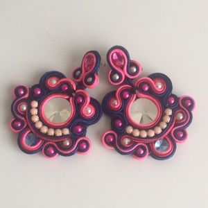 Handmade Navy/Pink Artisanal Statement Earrings
